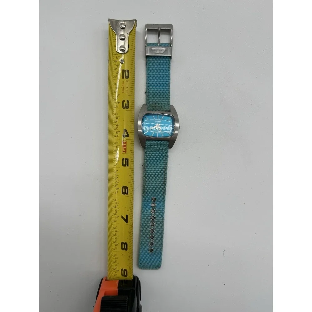 Diesel DZ-2117 Stainless Steel Watch Blue Dial Turquoise Nylon Strap 5 Bar